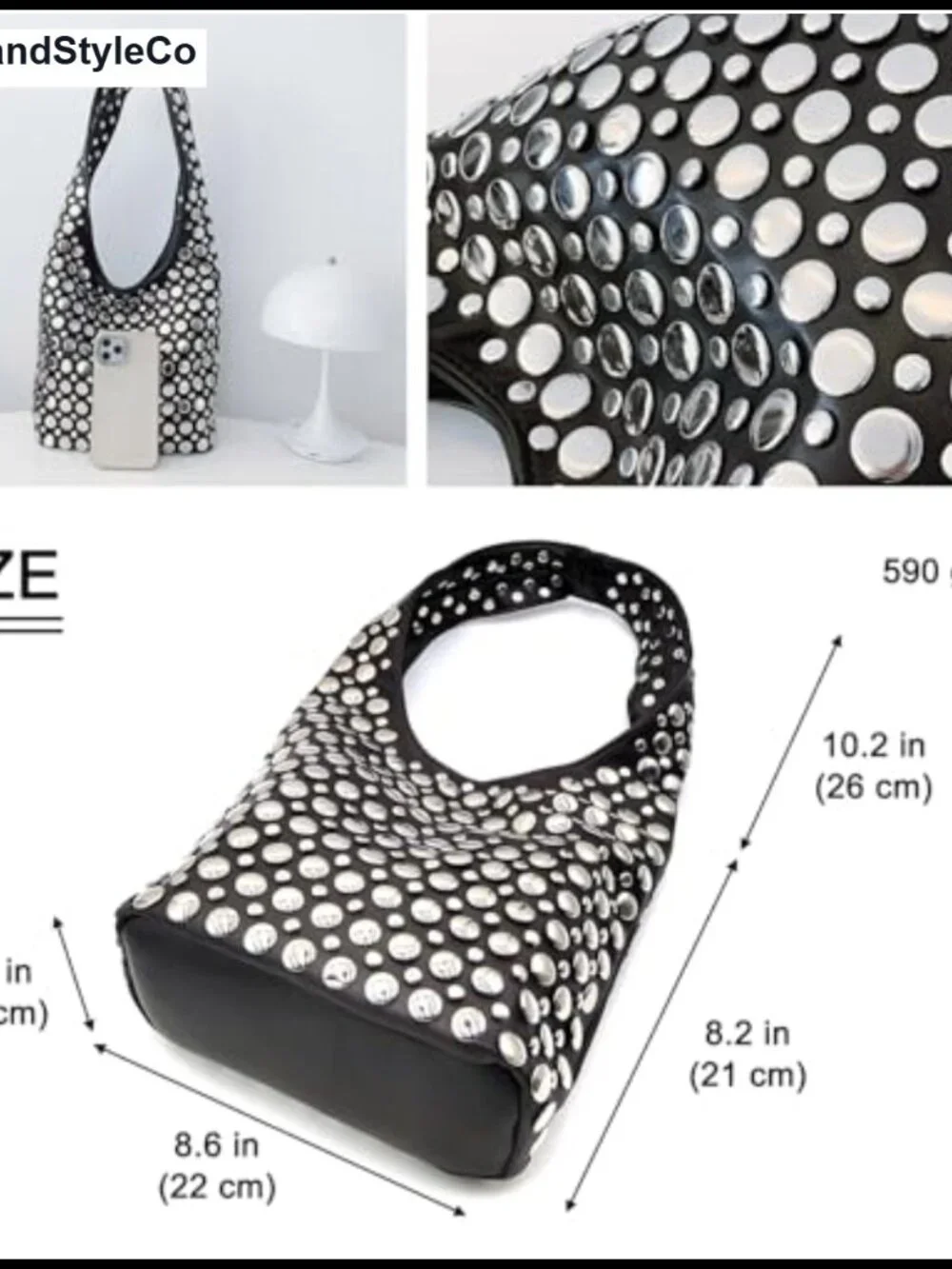 Y2K Hobo Shoulder Bag Punk Studded Top Handle Tote Purse Women's Fall Trend